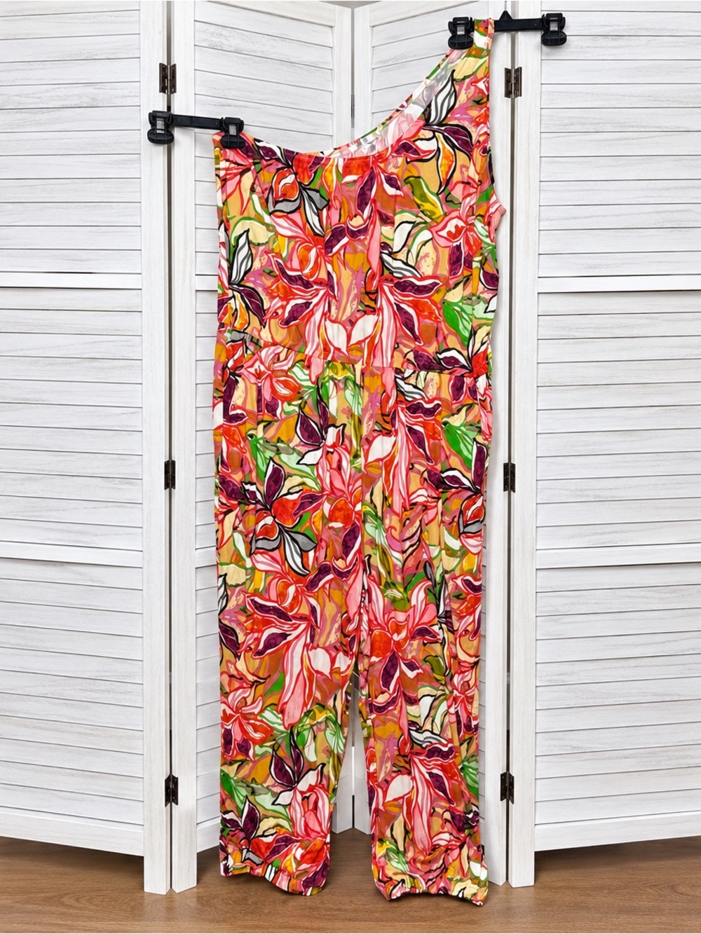 Lascana Venus 2X Floral One Shoulder Jumpsuit Wide Leg Tropical